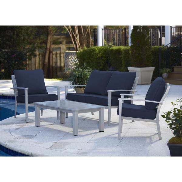 Cosco Outdoor Living 4 Piece Blue Veil Brushed Aluminum Patio Cosco Outdoor Living 4 Piece Blue Veil Brushed Aluminum Patio Furniture Conversation Set With Cushions