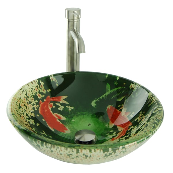 Shop Koi and Lily Pond Glass Vessel Sink in Green with ...