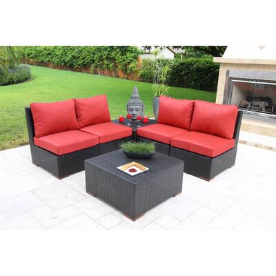 Andover Sectional Wicker and Olefin Fabric Seating Set (6-piece)