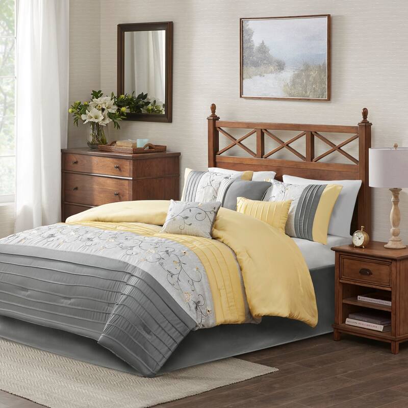 Madison Park Belle Yellow 7 Piece Embroidered Comforter Set