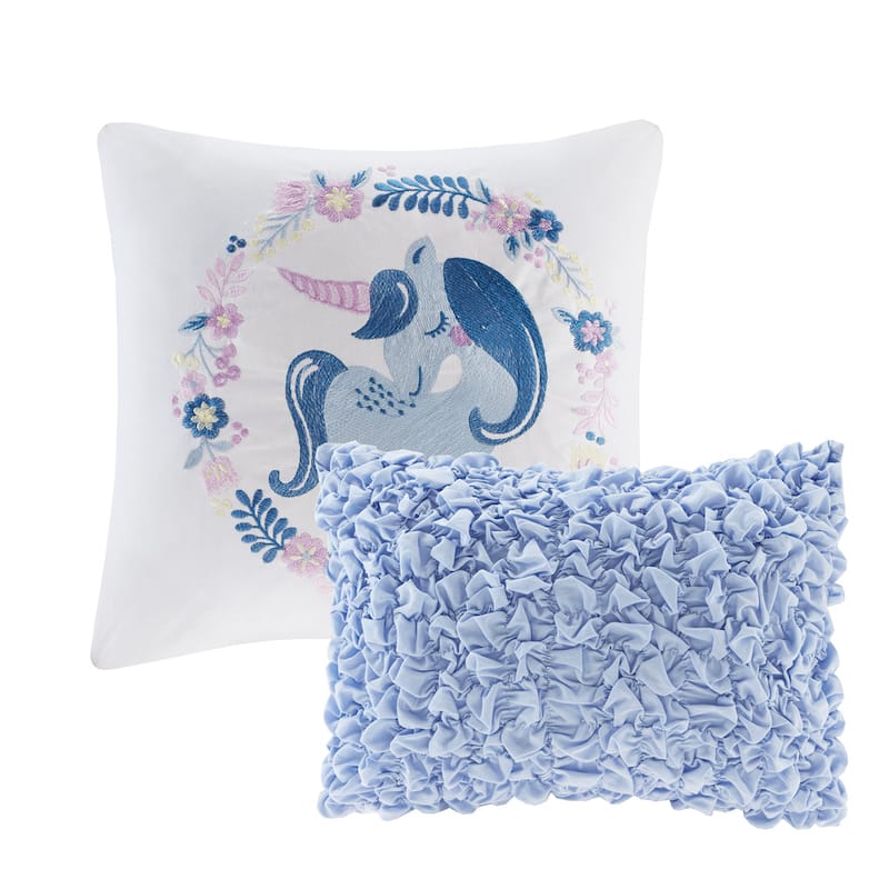 Intelligent Design KidsBliss Blue Reversible Cotton Quilt Set with Throw Pillows