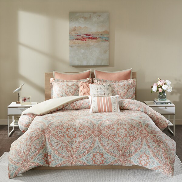 Madison Park Addison Coral 8 Piece Cotton Duvet Cover Set Free Madison Park Addison Coral 8 Piece Cotton Duvet Cover Set