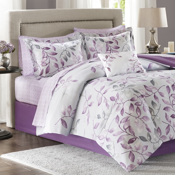 Madison Park Essentials Eden Purple Printed Complete Comforter and Cotton Sheet Set
