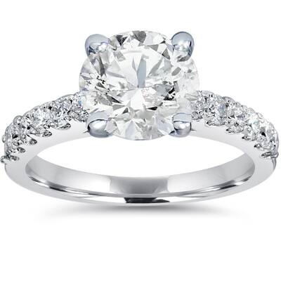 14k White Gold 1 1/2 ct TDW Diamond Clarity Enahcned Engagement Ring Solitaire with Accents 14K White Gold (H-I, SI2-I1)