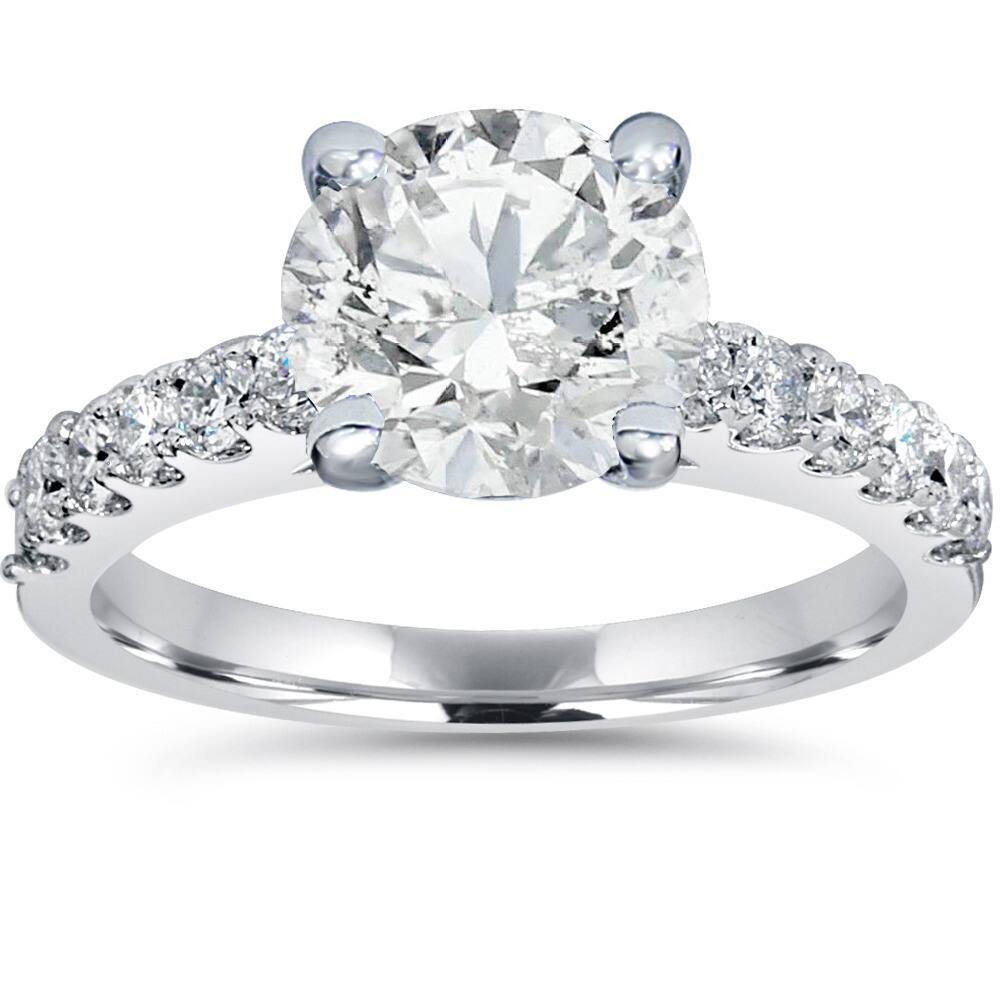 14k White Gold 1 1/2 ct TDW Diamond Clarity Enahcned Engagement Ring Solitaire with Accents 14K White Gold (H-I, SI2-I1)