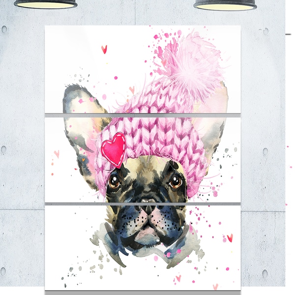 Shop Designart 'French Bulldog with Pink Hat' Contemporary ...