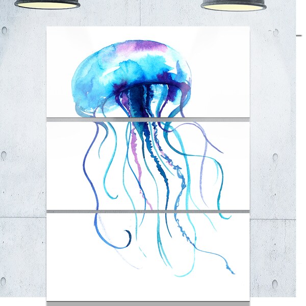 Shop Designart 'Large Light Blue Jellyfish' Animal Glossy Metal Wall
