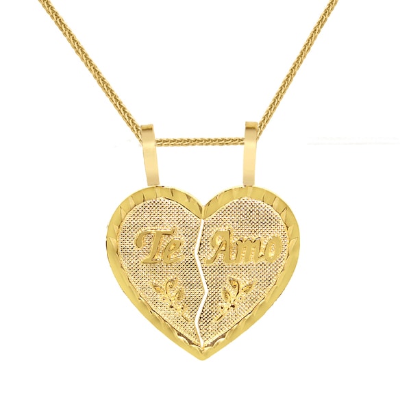 14K Yellow Solid Gold I Love You Heart Charm 2-Piece Pendant with 0.8mm Box Chains