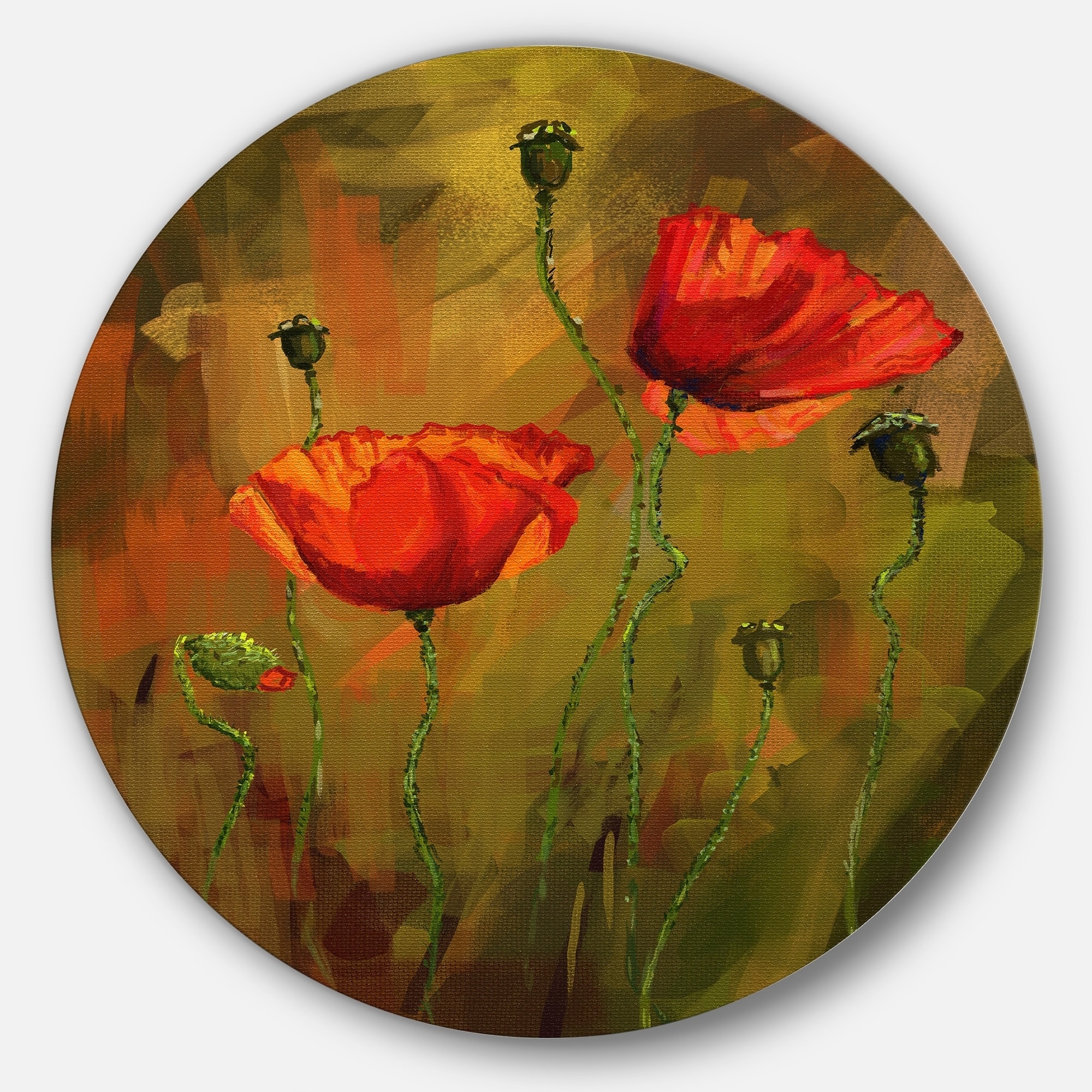 Designart 'Watercolor Poppy Flowers' Floral Glossy Large Disk Metal Wall Art