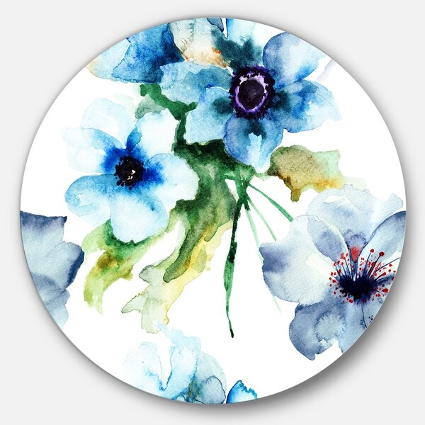 Shop Designart 'Seamless Summer Blue Flowers' Floral Glossy Metal Wall ...