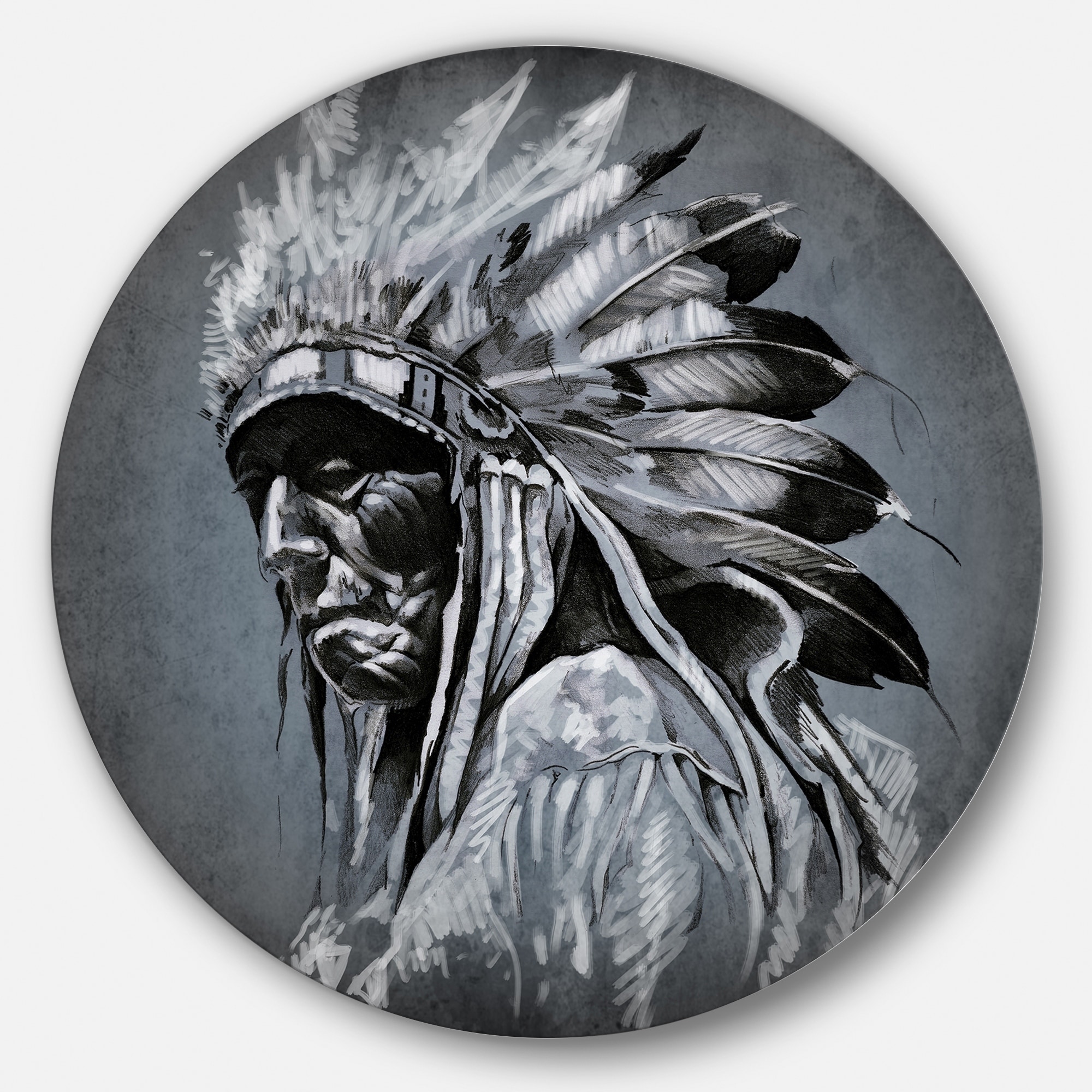 Designart 'American Indian Tattoo Art' Portrait Glossy Large Disk  Metal Wall Art - Overstock - 14185052