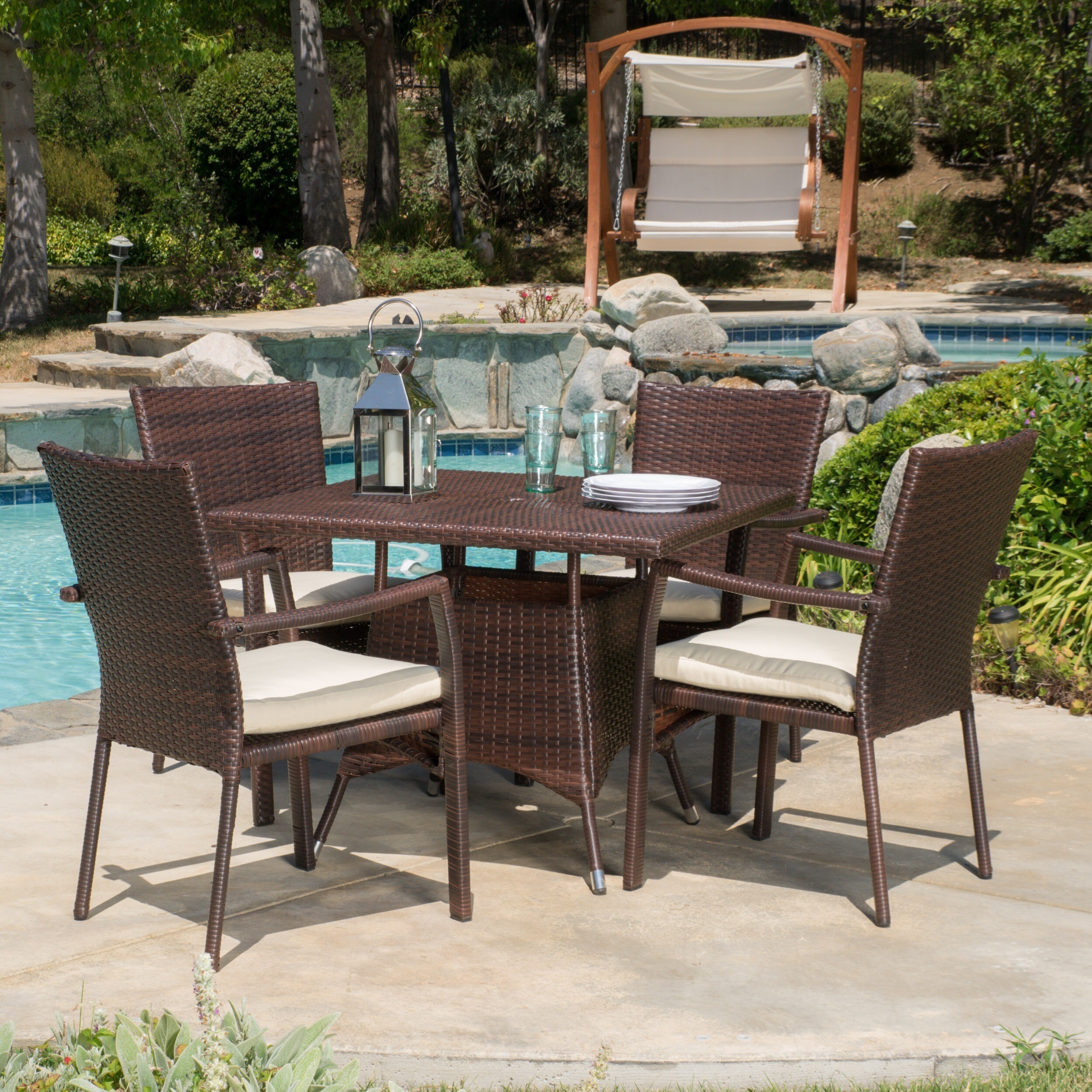 CAMPBELL OUTDOOR 5-PIECE Square Wicker Dining Set with $620.99 - PicClick