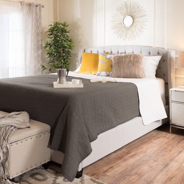 slide 2 of 46, Costello Upholstered Tufted Fabric Queen Bed Set by Christopher Knight Home