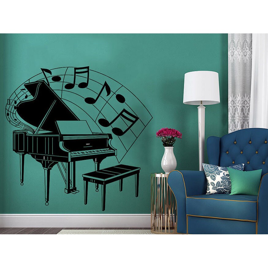 Shop Piano Silhouette Musical Notes Waves Music Musical Instrument