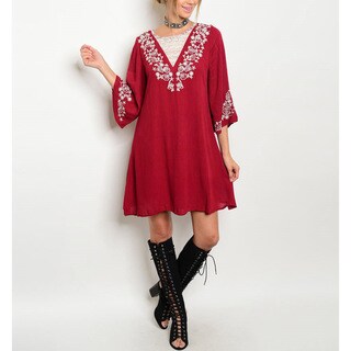 flutter burgundy tunic jed embroidered sleeve dress