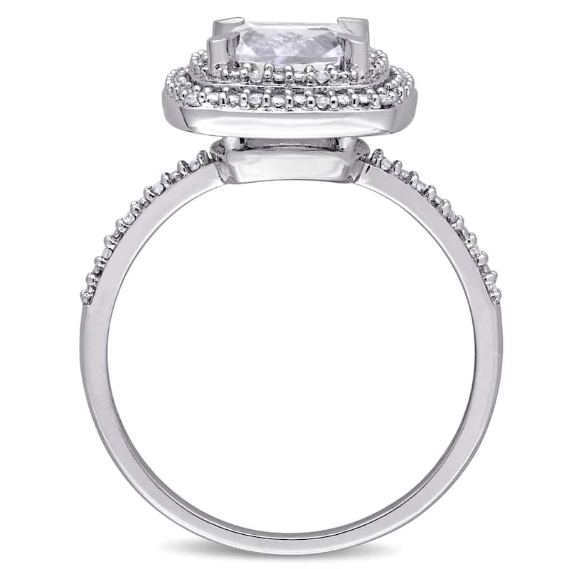 Miadora 10k White Gold Cushion-cut Created White Sapphire and 1/10ct TDW Diamond Double Square Halo Engagement Ring