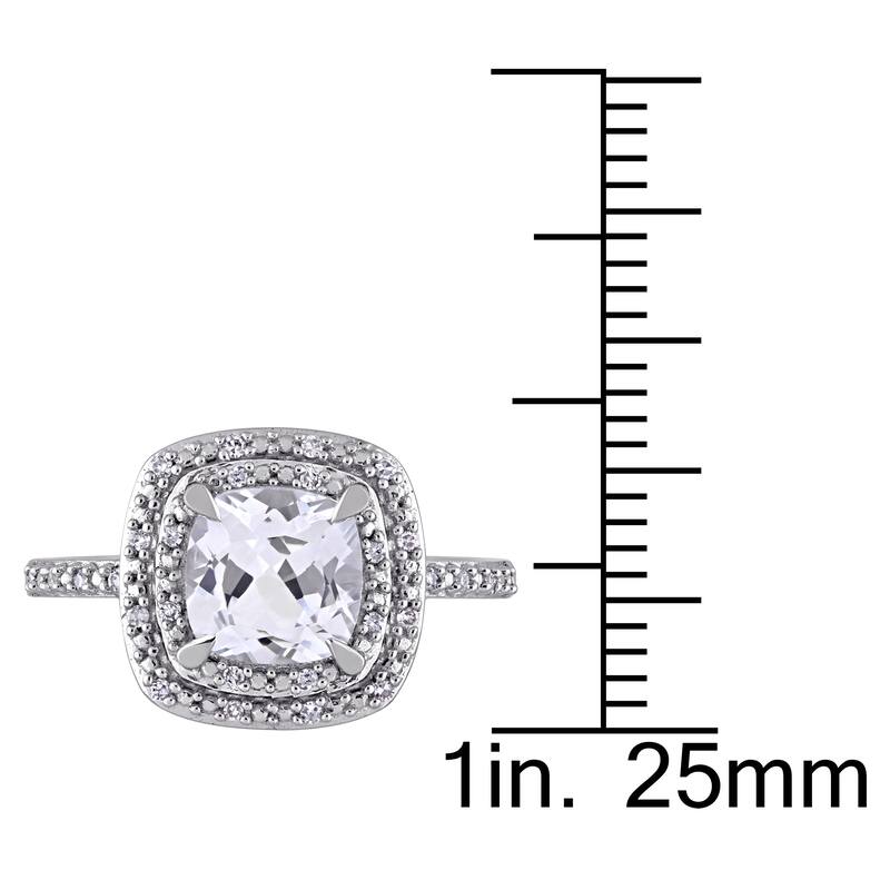 Miadora 10k White Gold Cushion-cut Created White Sapphire and 1/10ct TDW Diamond Double Square Halo Engagement Ring