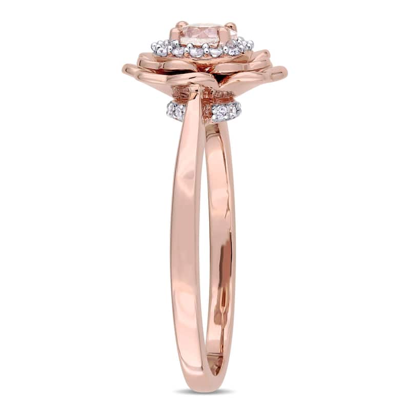 Miadora 10k Rose Gold Morganite and 1/10ct TDW Diamond Halo Flower Ring (G-H, I2-I3)