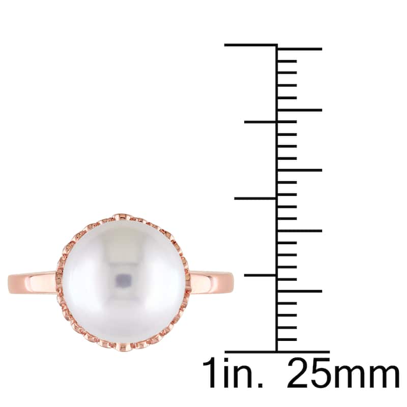 Miadora 14k Rose Gold White Cultured Freshwater Pearl and 1/4ct TDW Diamond Halo Ring (9.5-10 mm) (G