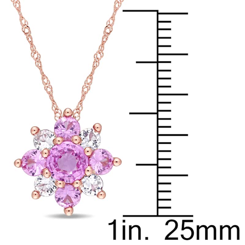 Miadora Signature Collection 14k Rose Gold Pink and White Sapphire Flower Cluster Necklace