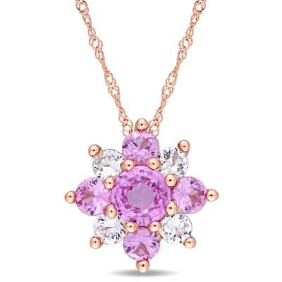 Miadora Signature Collection 14k Rose Gold Pink and White Sapphire Flower Cluster Necklace