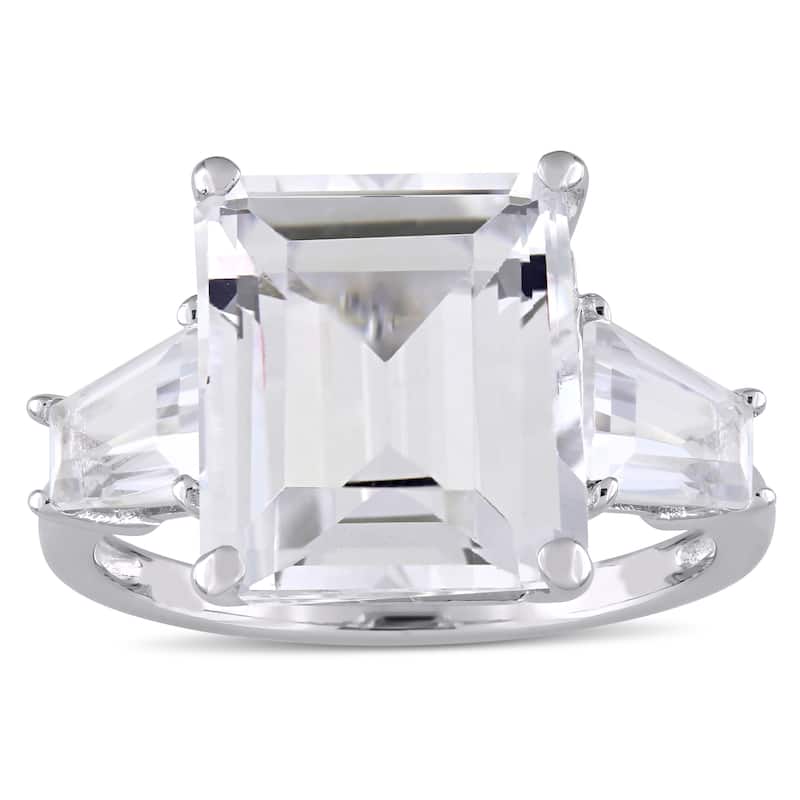 Miadora Sterling Silver White Topaz Three-Stone Engagement Ring