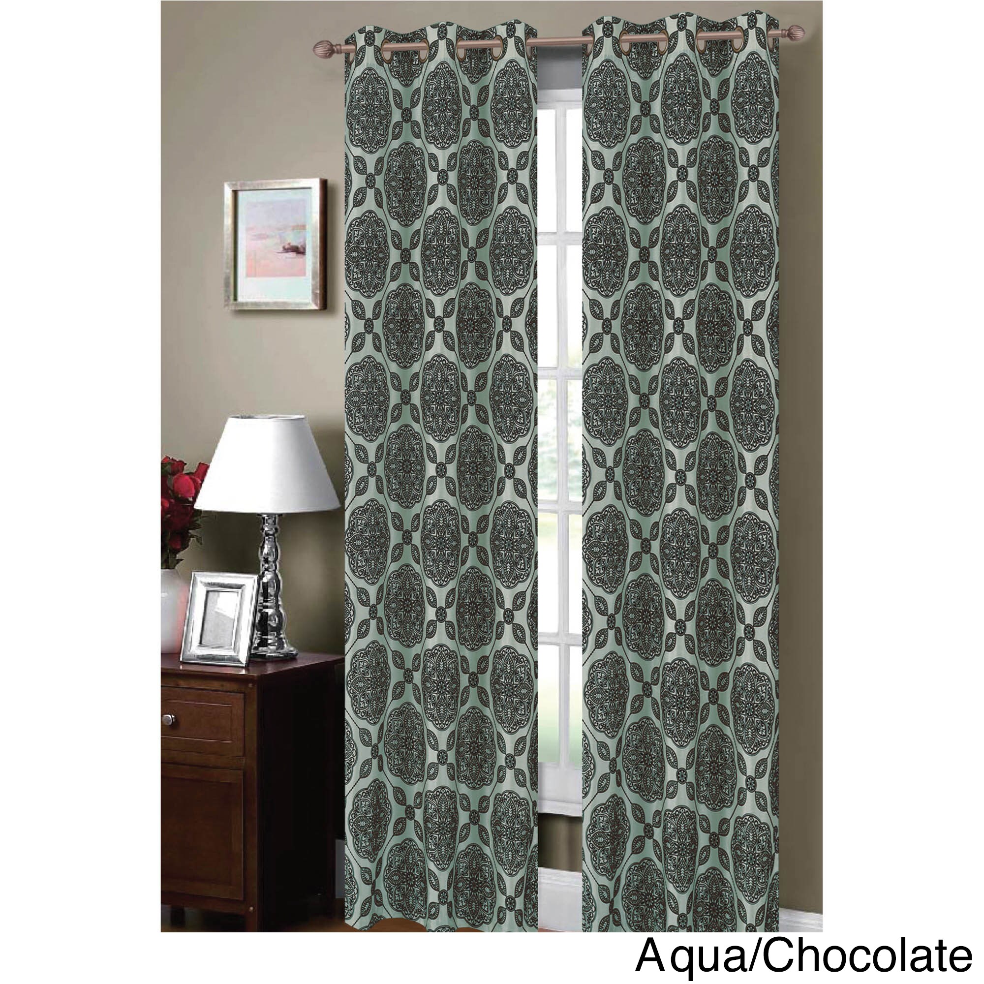 Window Elements 84 Inch Flocked Diamante Faux Silk Curtain Multi