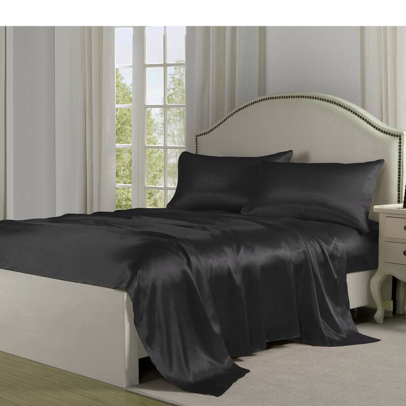 Miss Behave®.Charmeuse Satin Bed Sheet Set - Queen - Black