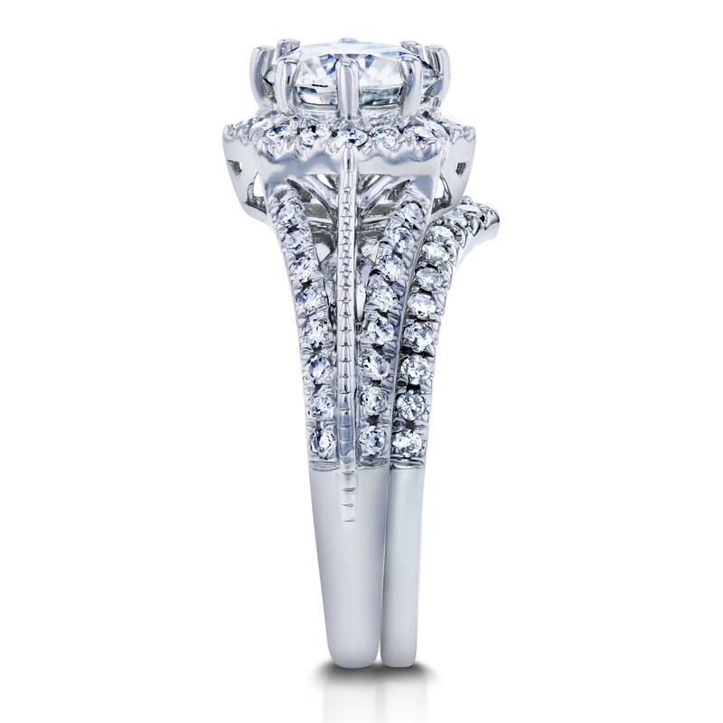Annello by Kobelli 14k White Gold 1 1/2ct TGW Moissanite and Diamond Star Halo 2-Ring Bridal Set (H-I, I1-I2)