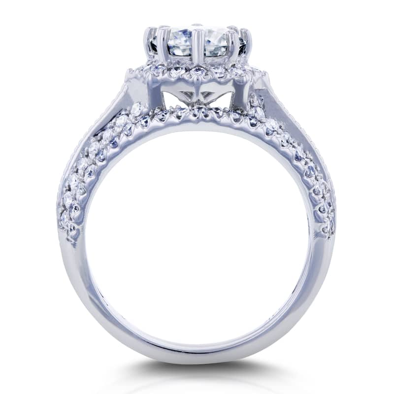 Annello by Kobelli 14k White Gold 1 1/2ct TGW Moissanite and Diamond Star Halo 2-Ring Bridal Set (H-I, I1-I2)