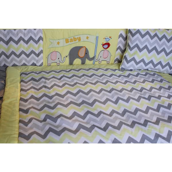 Shop Babyfad Elephant Zigzag Yellow 10 Piece Crib Bedding Set