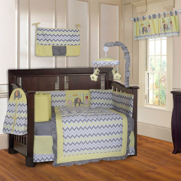 yellow and grey cot bedding