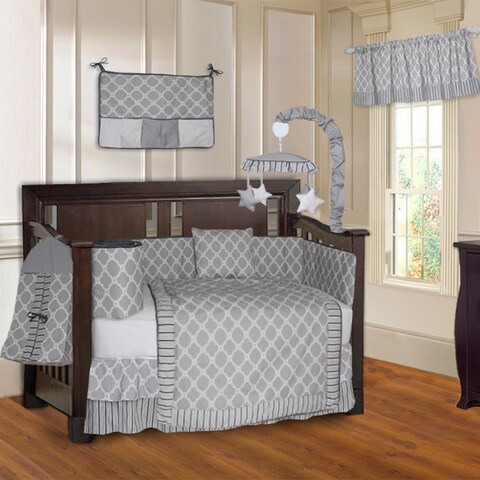 BabyFad Quatrefoil Clover Grey 9 piece Crib Bedding Set