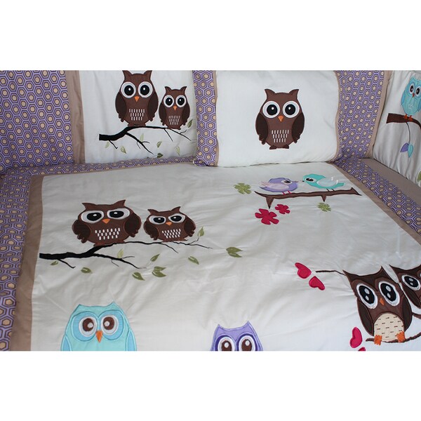 purple owl crib bedding