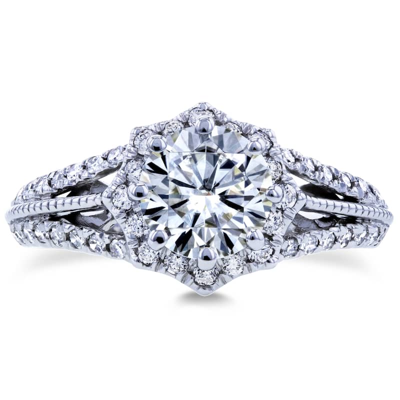 Annello by Kobelli 14k White Gold 1 1/3ct TGW Moissanite and Diamond Star Halo Ring (H-I, I1-I2)