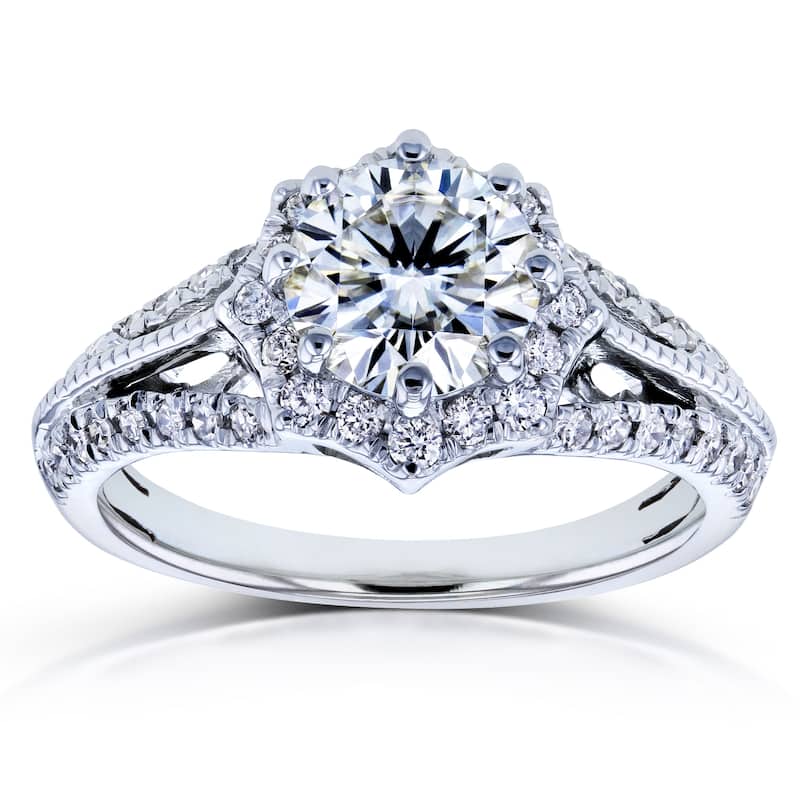 Annello by Kobelli 14k White Gold 1 1/3ct TGW Moissanite and Diamond Star Halo Ring (H-I, I1-I2)