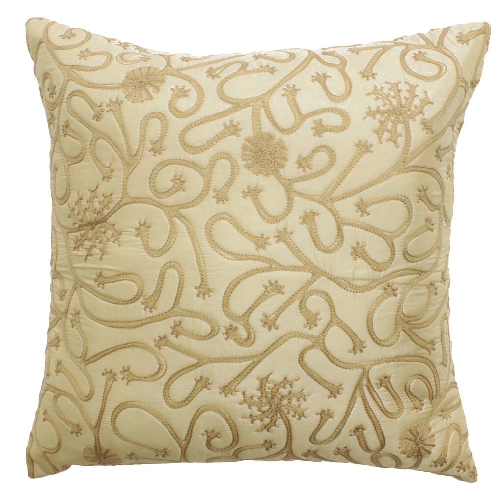 Ivory Polyester 20-inch Embroidered Throw Pillow