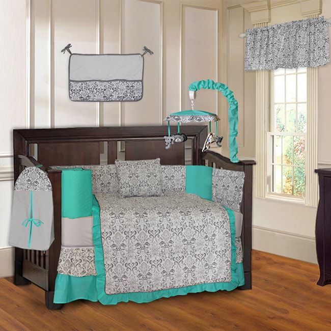 Shop Damask Turquoise 10 Piece Crib Bedding Set Overstock 14193561