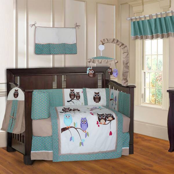 Shop Babyfad Owl Turquoise 10 Piece Crib Bedding Set Overstock