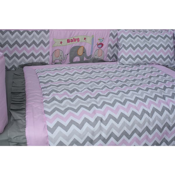 Shop Babyfad Elephant Zigzag Elephant Pink 10 Piece Crib Bedding