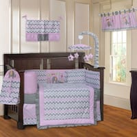 BabyFad Elephant ZigZag Elephant Pink 10-piece Crib Bedding Set