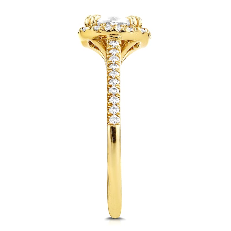 Annello by Kobelli 14k Yellow Gold 1 2/5ct TGW Forever One Moissanite and Diamond Halo Cathedral Engagement Ring