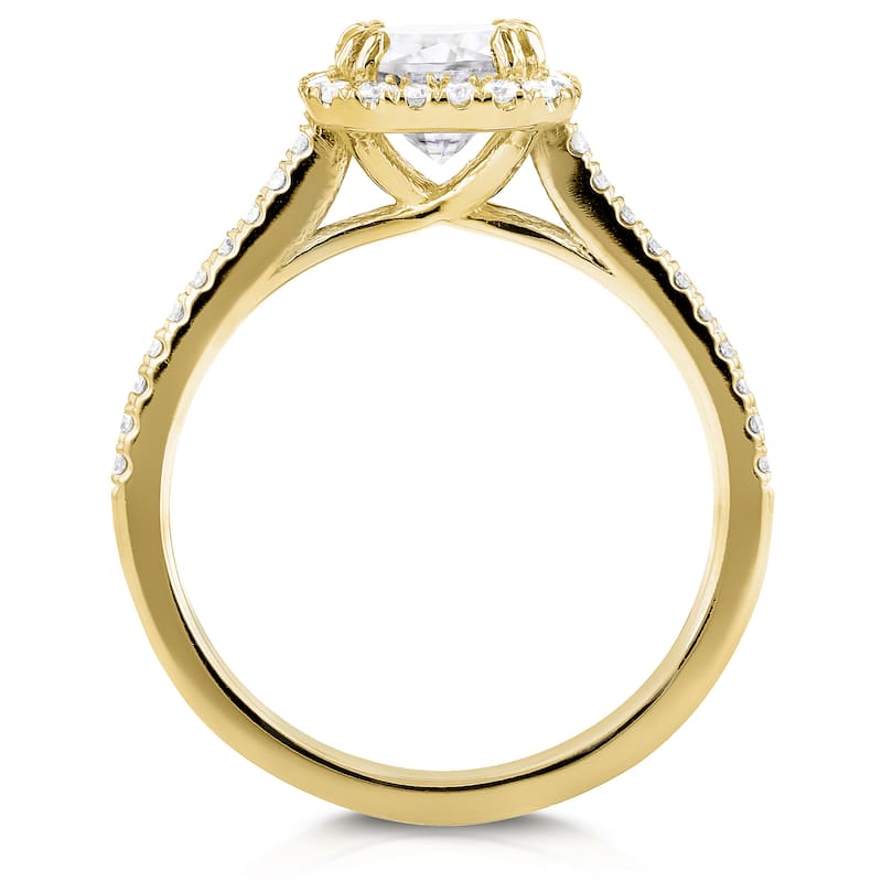 Annello by Kobelli 14k Yellow Gold 1 2/5ct TGW Forever One Moissanite and Diamond Halo Cathedral Engagement Ring