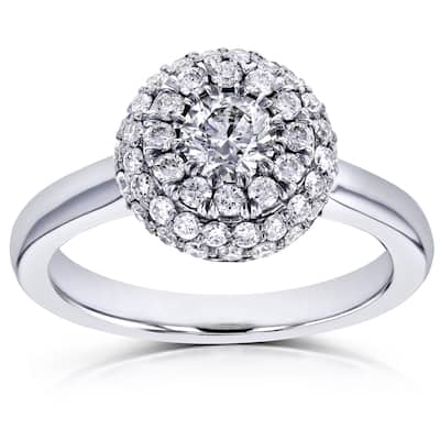 Kobelli 0.8 Carats Natural Diamond Solid 14k White Gold Chrysanthemum Dome Cluster Engagement Ring