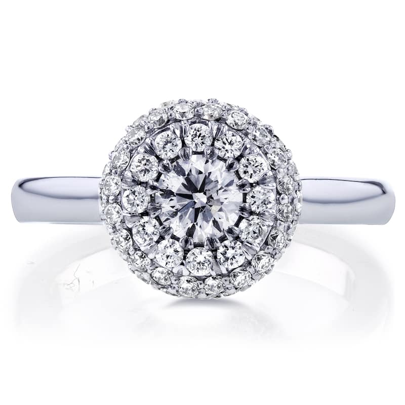 Annello by Kobelli 14k White Gold 4/5ct TDW Rounded Dome Cluster Diamond Engagement Ring