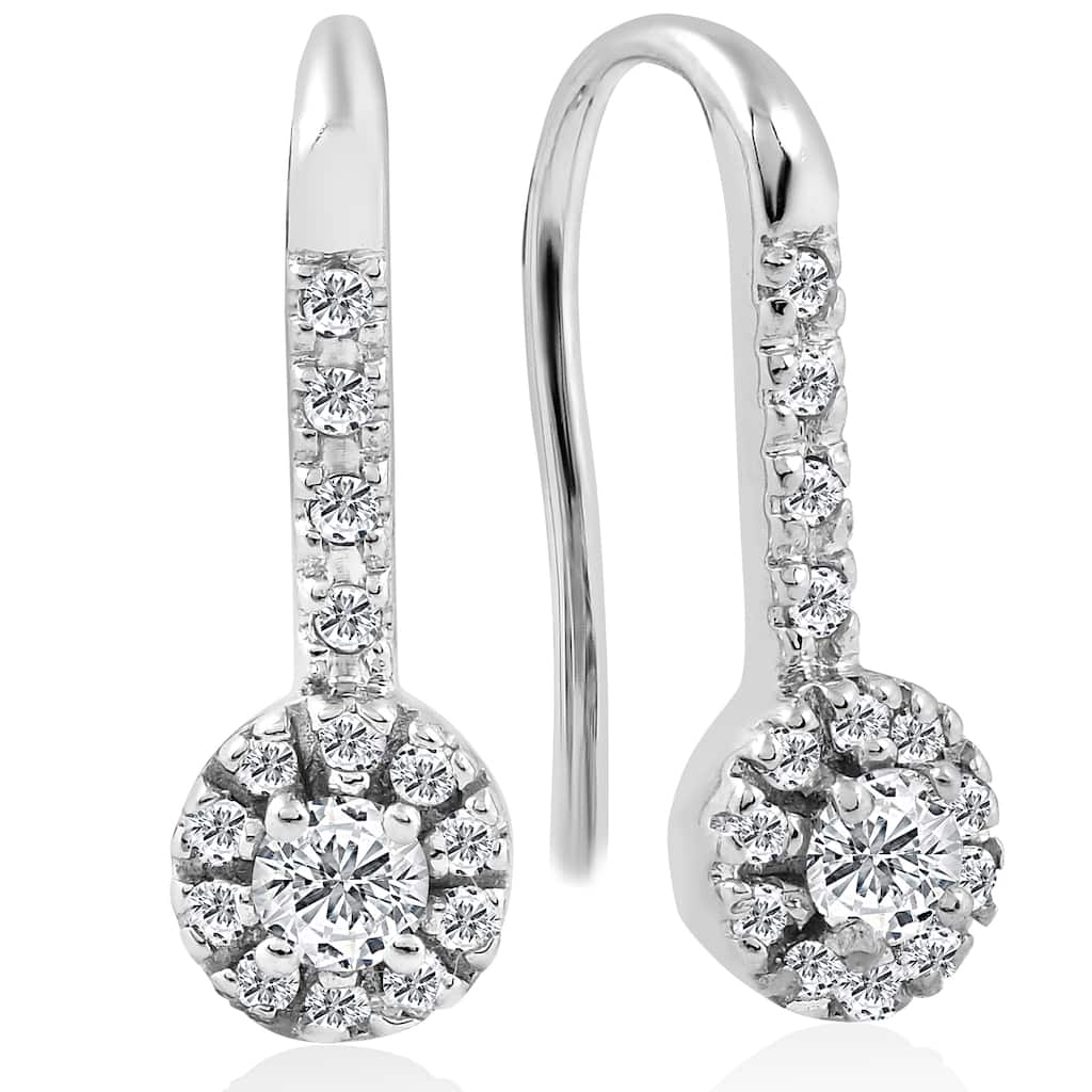 10k White Gold 1/4 ct TDW Diamond Halo Drop Stud Earrings
