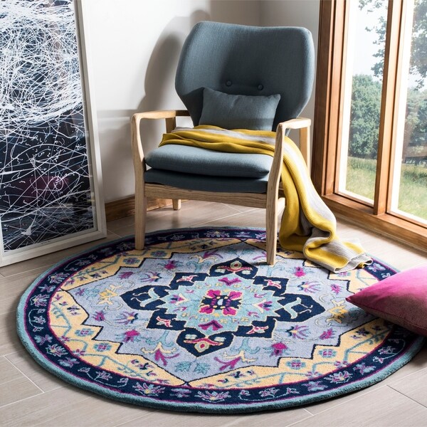 Safavieh Bellagio Hand-Woven Wool Light Blue / Multi Area Rug - 5' Round
