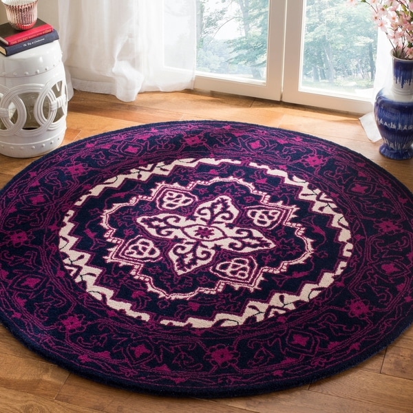 Safavieh Bellagio Handmade Bohemian Purple / Ivory Wool Rug - 5' Round