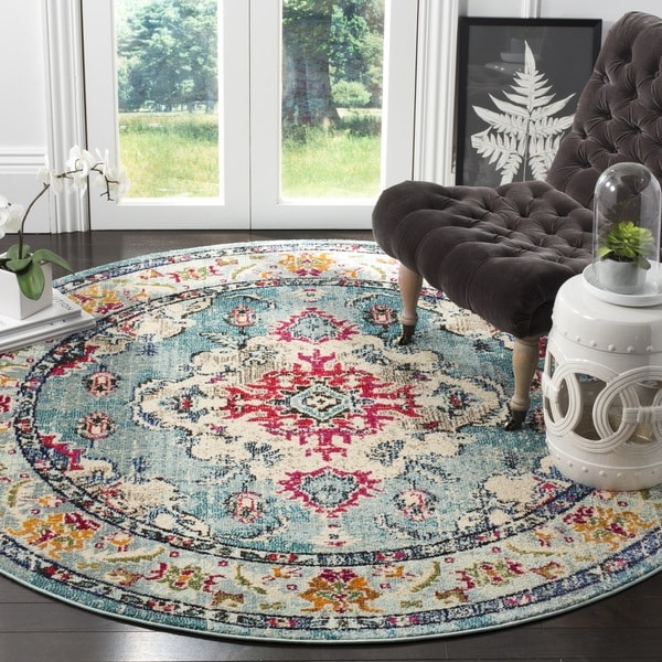 Safavieh Monaco Bohemian Medallion Light Blue Fuchsia Distressed Safavieh Monaco Bohemian Medallion Light Blue Fuchsia Distressed Rug 6 X27 7