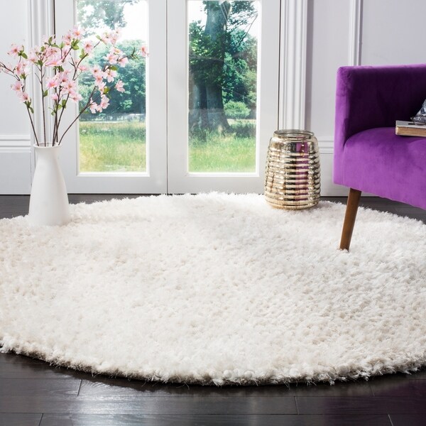 Safavieh Hand-Woven Saint Tropez Snow White Polyester Shag Rug - 6' Round